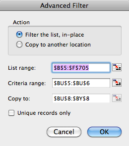 copy data to another worksheet with advanced filter excel for mac 2011